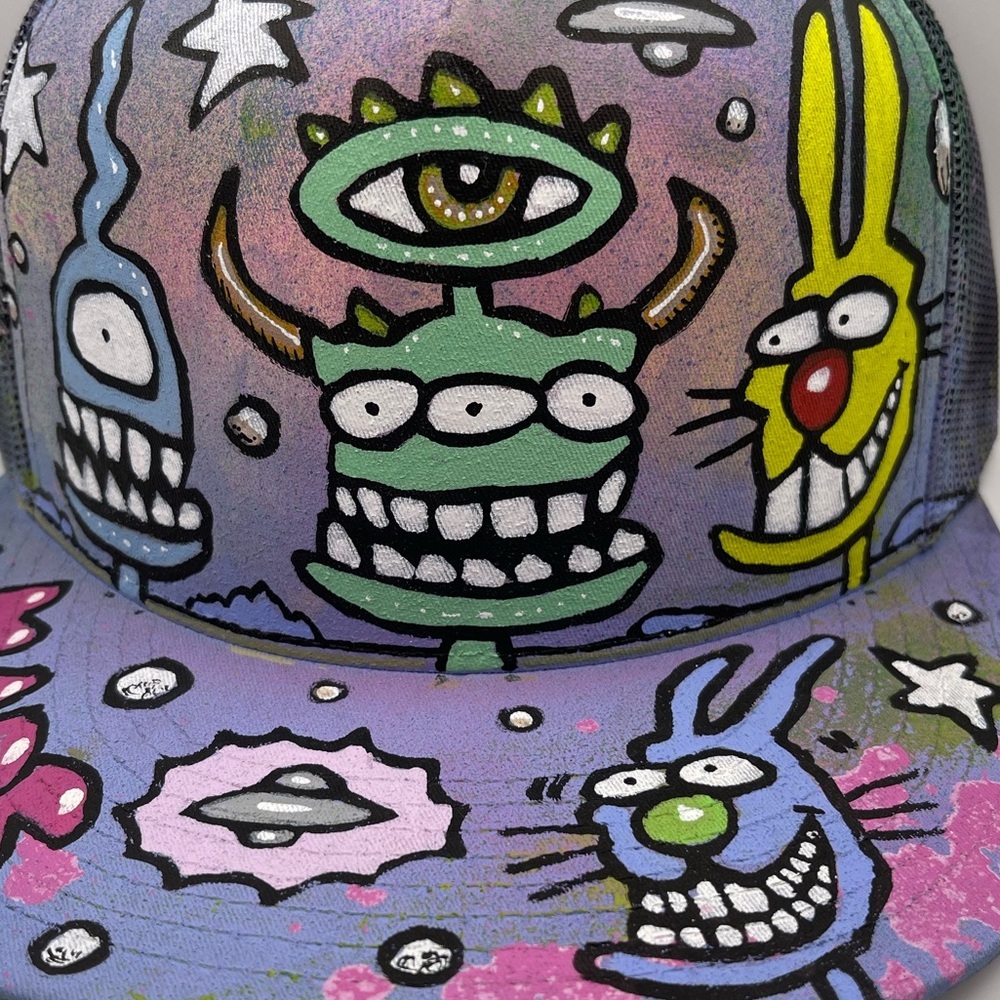 JOEY MARS Autographed, Adjustable flat brim trucker hat galaxy spraypaint artist - Picture 2 of 7
